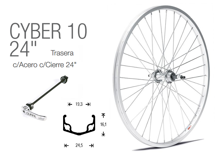 RUEDA BICICLETA TRASERA 24 CYBER-10 BUJE ACERO